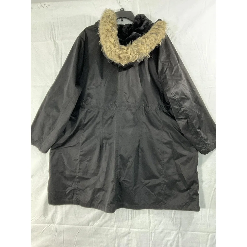 Coat Womens 3XL Black Hooded Faux Fur Lined Long Parka Pockets Zip Warm Winter